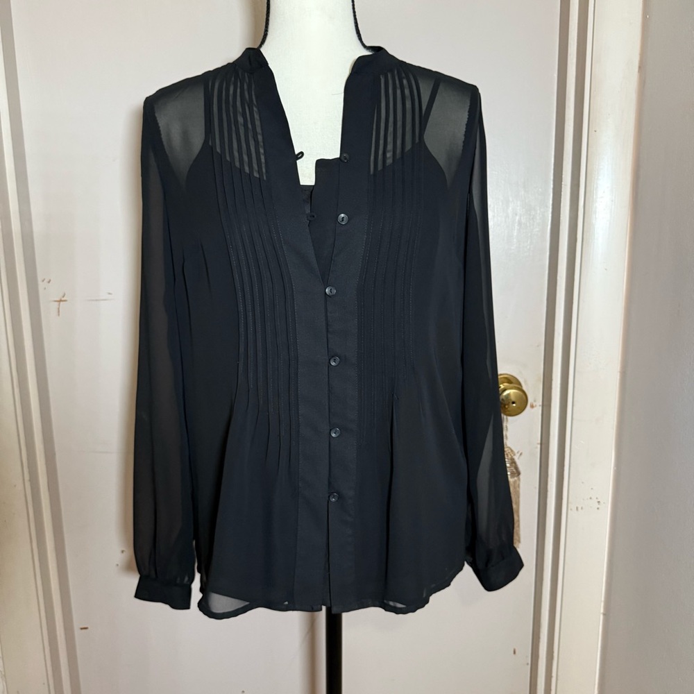 Liz Claiborne Black Sheer Blouse with Cami - Size Small